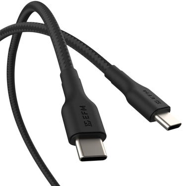 EFM USB-C to USB-C Braided Power and Data 1M Cable Tested to withstand 20000+ bends - Black